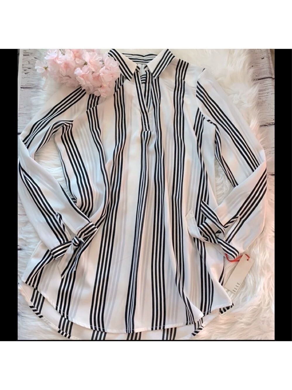 ELLE WOMEN BLACK AND WHITE STRIPES LONG SLEEVES